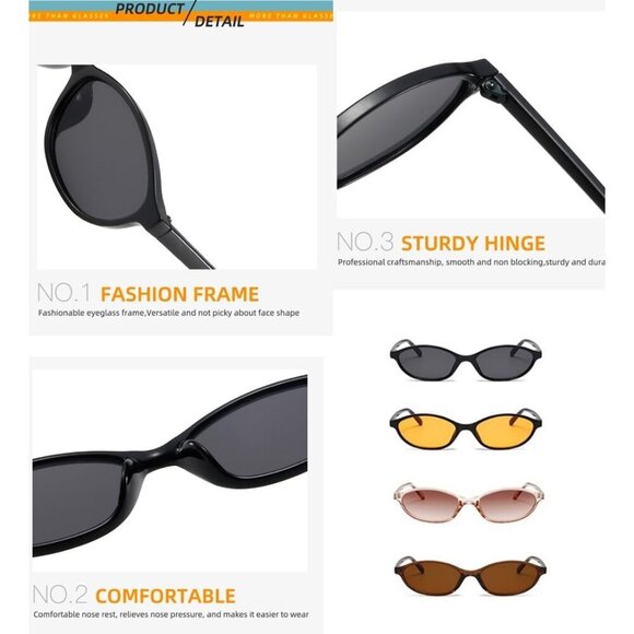 Women Retro Oval Cat Eye Small Y2k Narrow Sunnies Cateye Frame Shades BS2100 - Picture 5 of 6